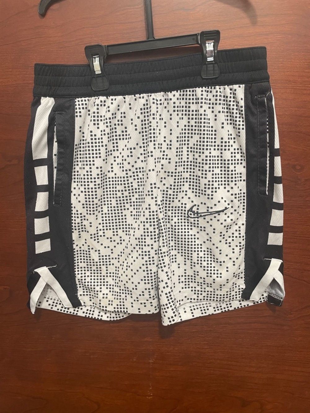 Nike Men’s Black & White Pixel-Print Athletic Shorts